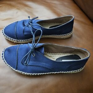 Tabitha Simmons Navy Blue Silk Leather lace Up espadrilles Eeuc! Size 39